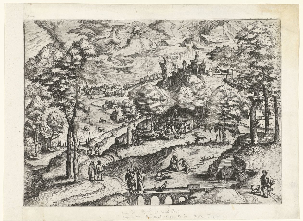 Krajobraz z chrztem Chrystusa Krajobrazy z opowieściami chrześcijańskimi (tytuł serii) autorstwa Johannes of Lucas van Doetechum