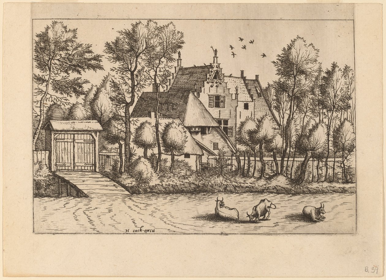 Dom na wsi z rowem autorstwa Johannes van Doetechum, the Elder and Lucas