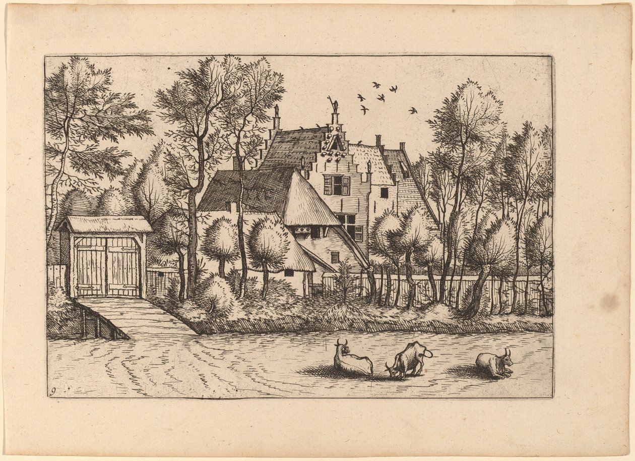Dom na wsi z rowem autorstwa Johannes van Doetechum, the Elder and Lucas