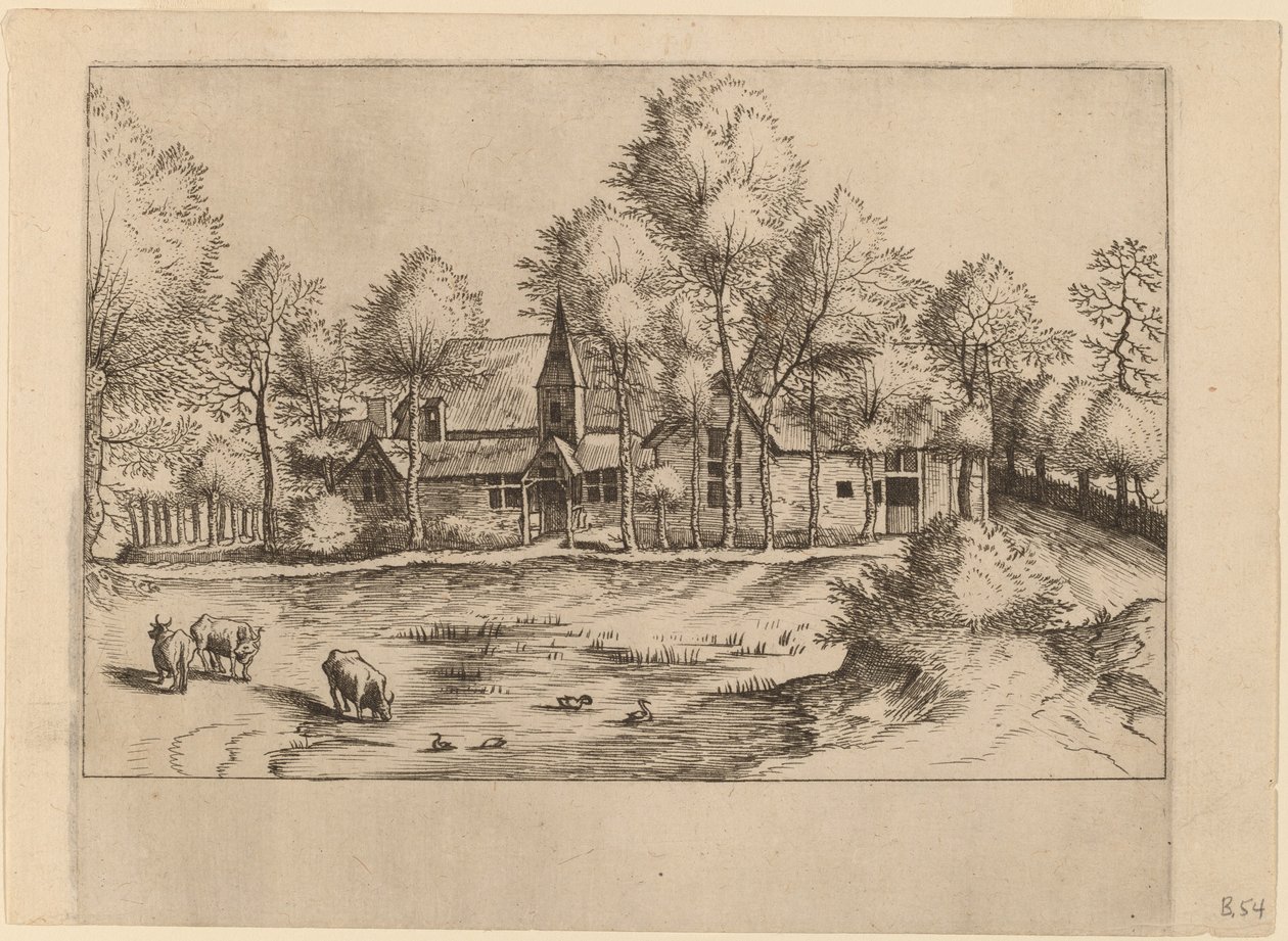 Wieś z kościołem autorstwa Johannes van Doetechum, the Elder and Lucas