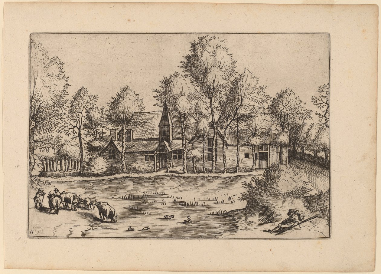 Wieś z kościołem autorstwa Johannes van Doetechum, the Elder and Lucas