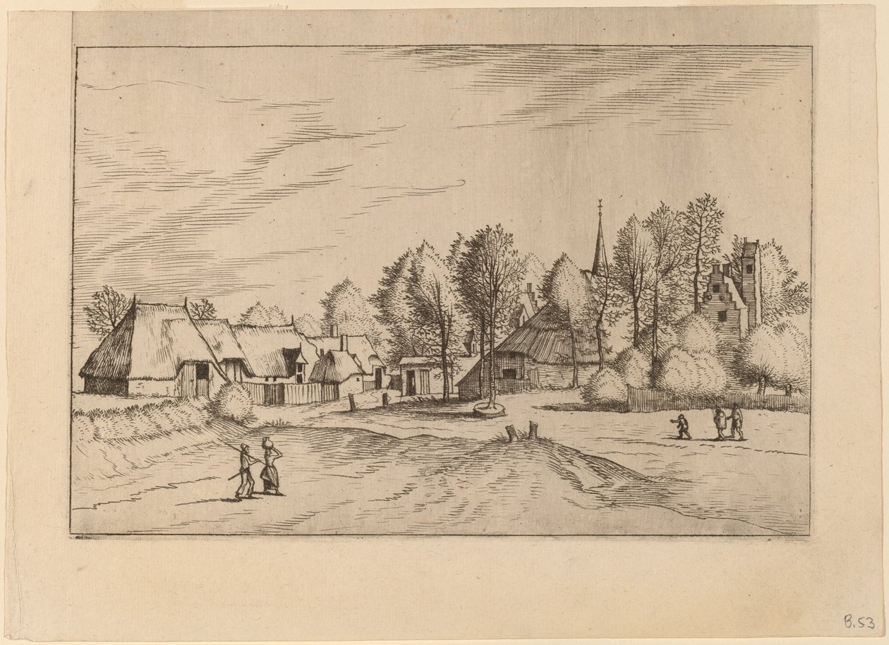 Wieś z wieżą kościelną autorstwa Johannes van Doetechum, the Elder and Lucas