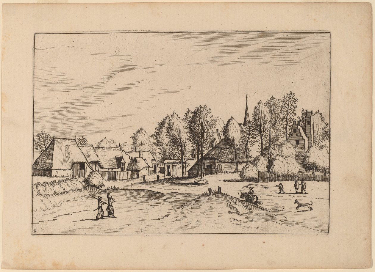 Wieś z wieżą kościelną autorstwa Johannes van Doetechum, the Elder and Lucas
