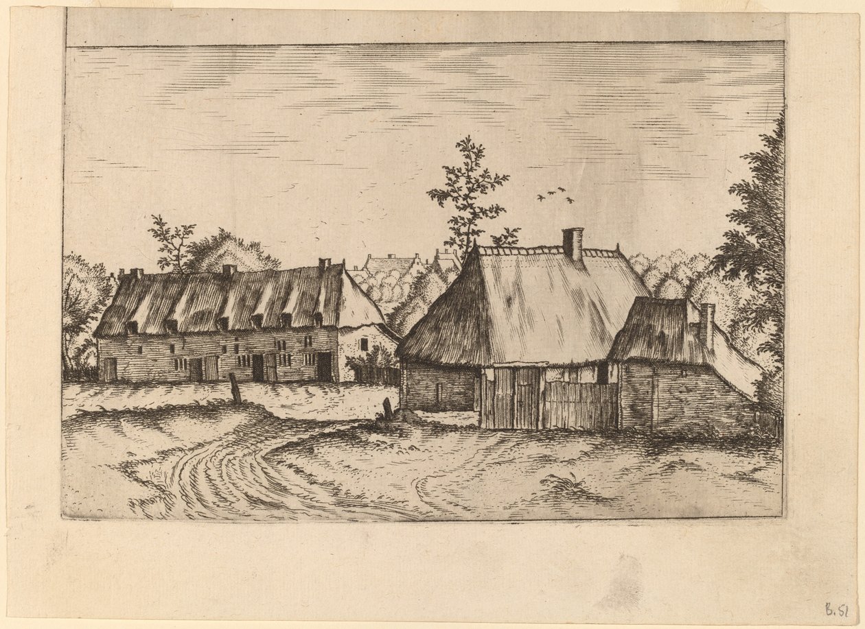 Farma i rząd domów autorstwa Johannes van Doetechum, the Elder and Lucas
