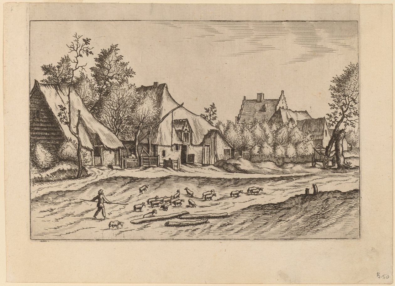 Farmy w wiosce autorstwa Johannes van Doetechum, the Elder and Lucas