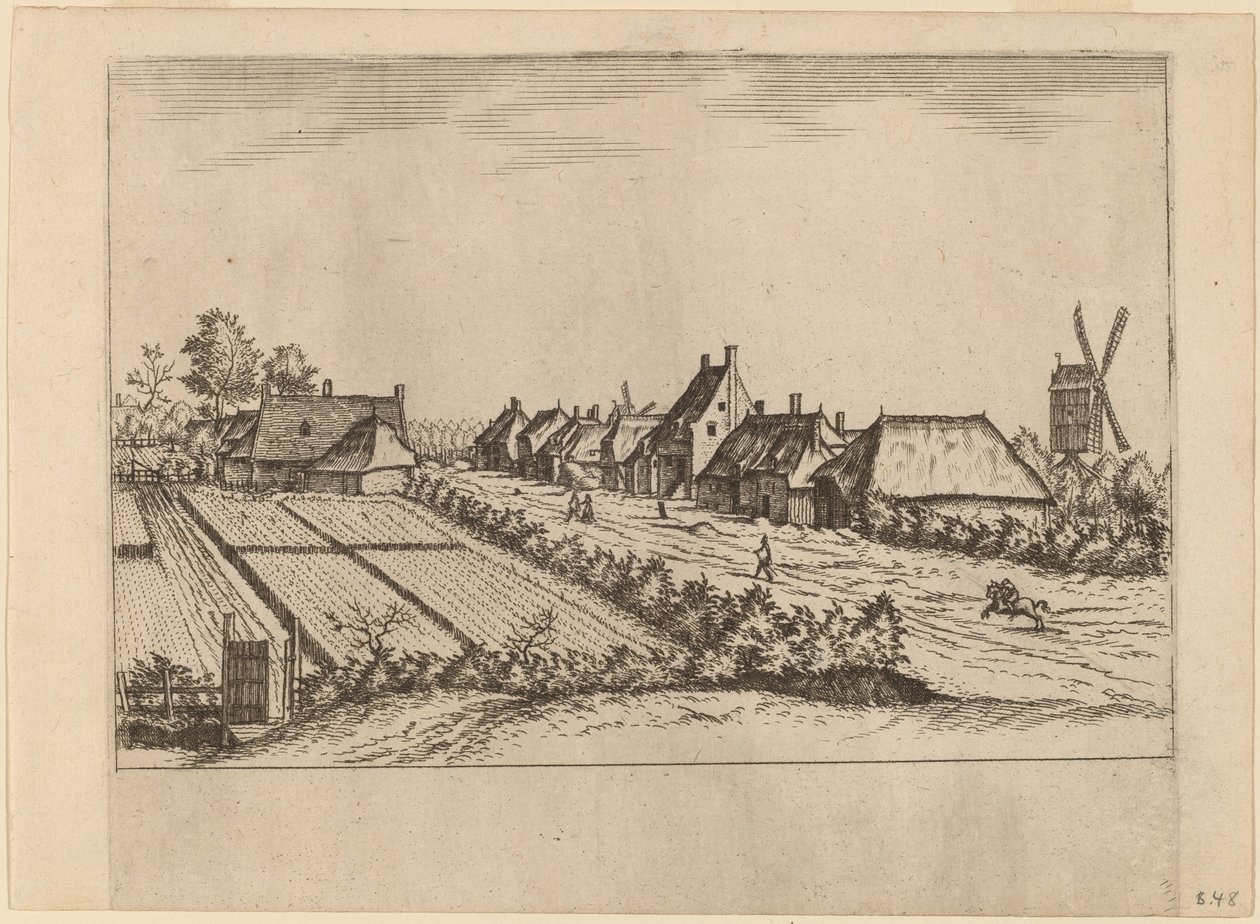 Pola i wiejska droga z Post Mill autorstwa Johannes van Doetechum, the Elder and Lucas