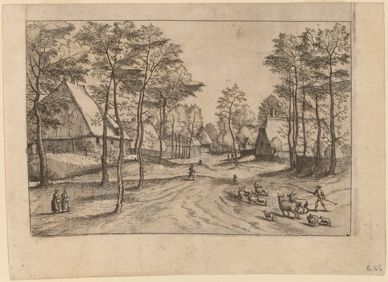 Wiejska ulica autorstwa Johannes van Doetechum, the Elder and Lucas