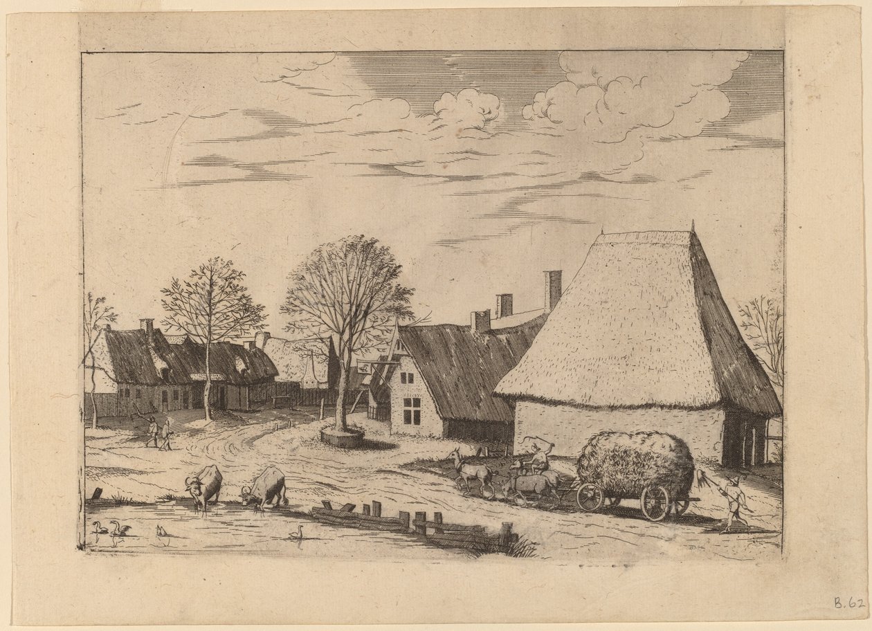 Wiejska ulica z wózkiem z sianem autorstwa Johannes van Doetechum, the Elder and Lucas