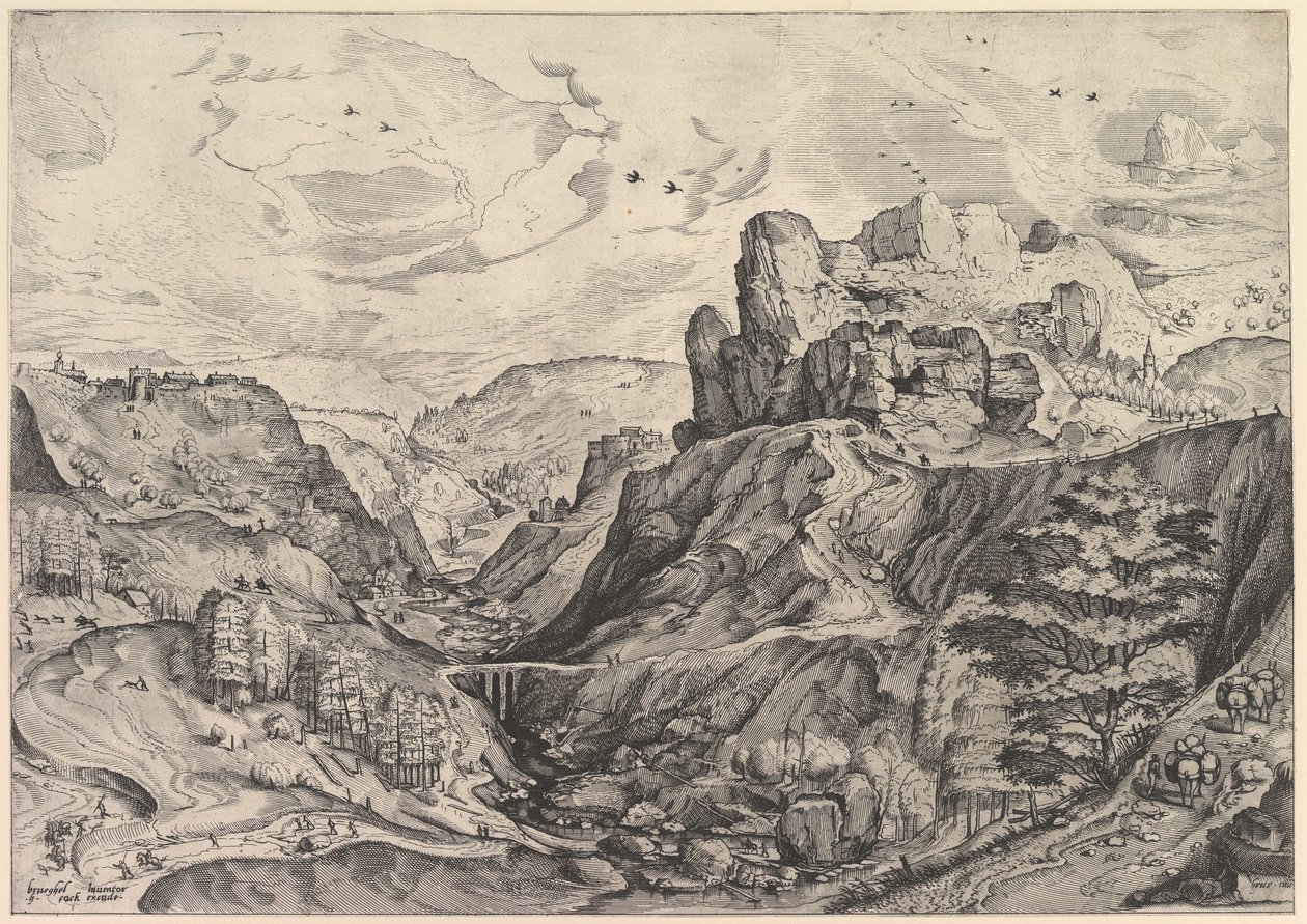 Pejzaż alpejski z głęboką doliną z Wielkich Pejzaży, ca. 1555-56. autorstwa Johannes van Doetecum I
