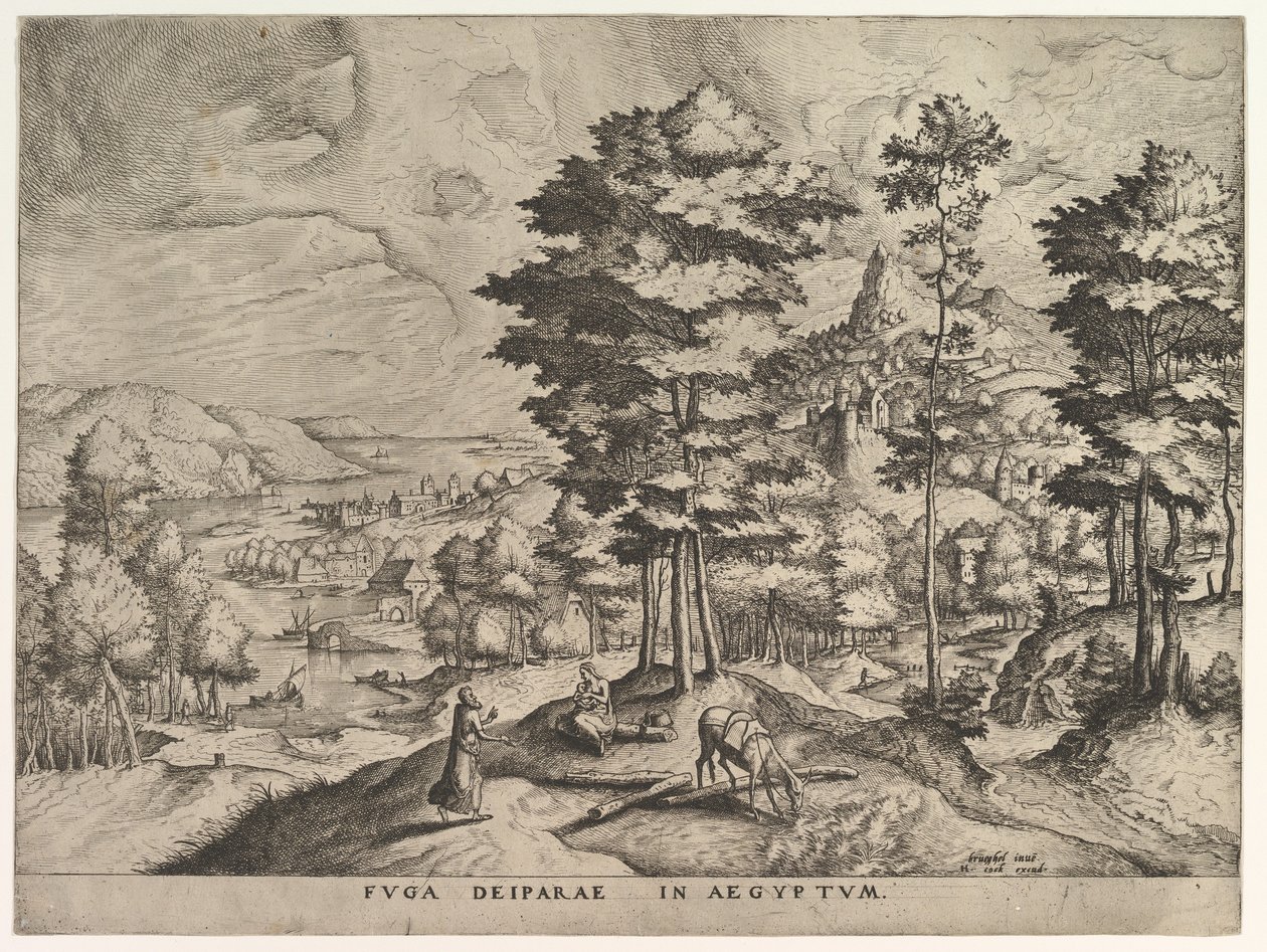 Ucieczka do Egiptu Ucieczka do Egiptu z Wielkich Pejzaży, ca. 1555-56. autorstwa Johannes van Doetecum I