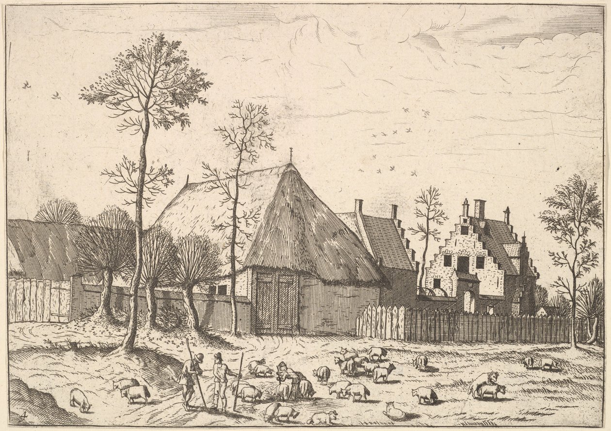 Szopa z Chatą, z Małych Pejzaży, 1559-61. autorstwa Johannes van Doetecum I