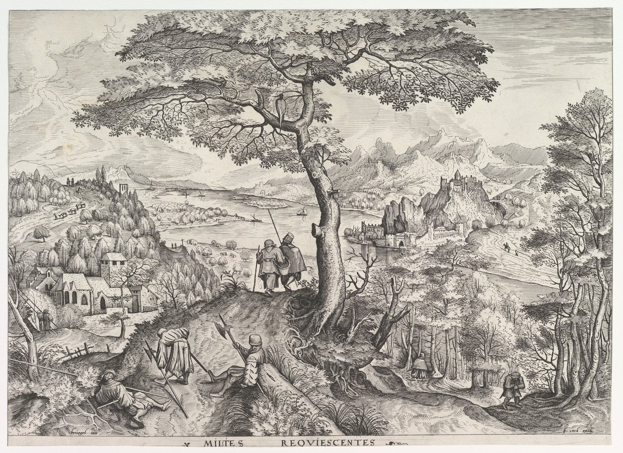 Żołnierze Rest Milites requiescentes z Wielkich Pejzaży, ca. 1555-56. autorstwa Johannes van Doetecum I