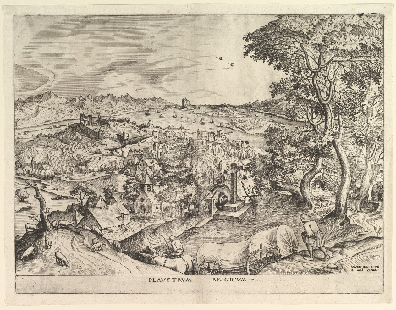 Belgijski Wagon Plaustrum Belgicum z Wielkich Pejzaży, ca. 1555-56. autorstwa Johannes van Doetecum I