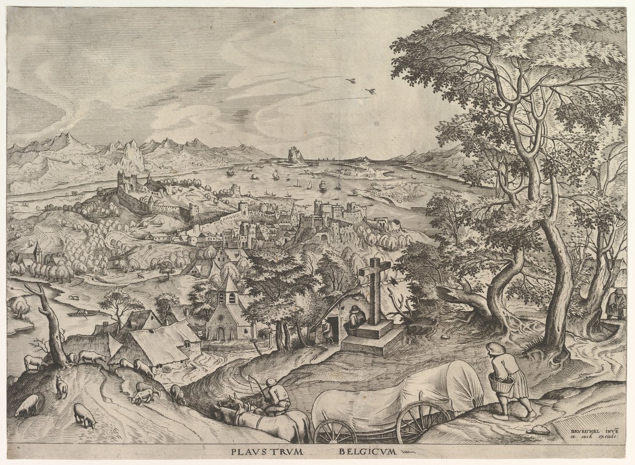 Belgijski Wagon Plaustrum Belgicum z Wielkich Pejzaży, ca. 1555-56. autorstwa Johannes van Doetecum I