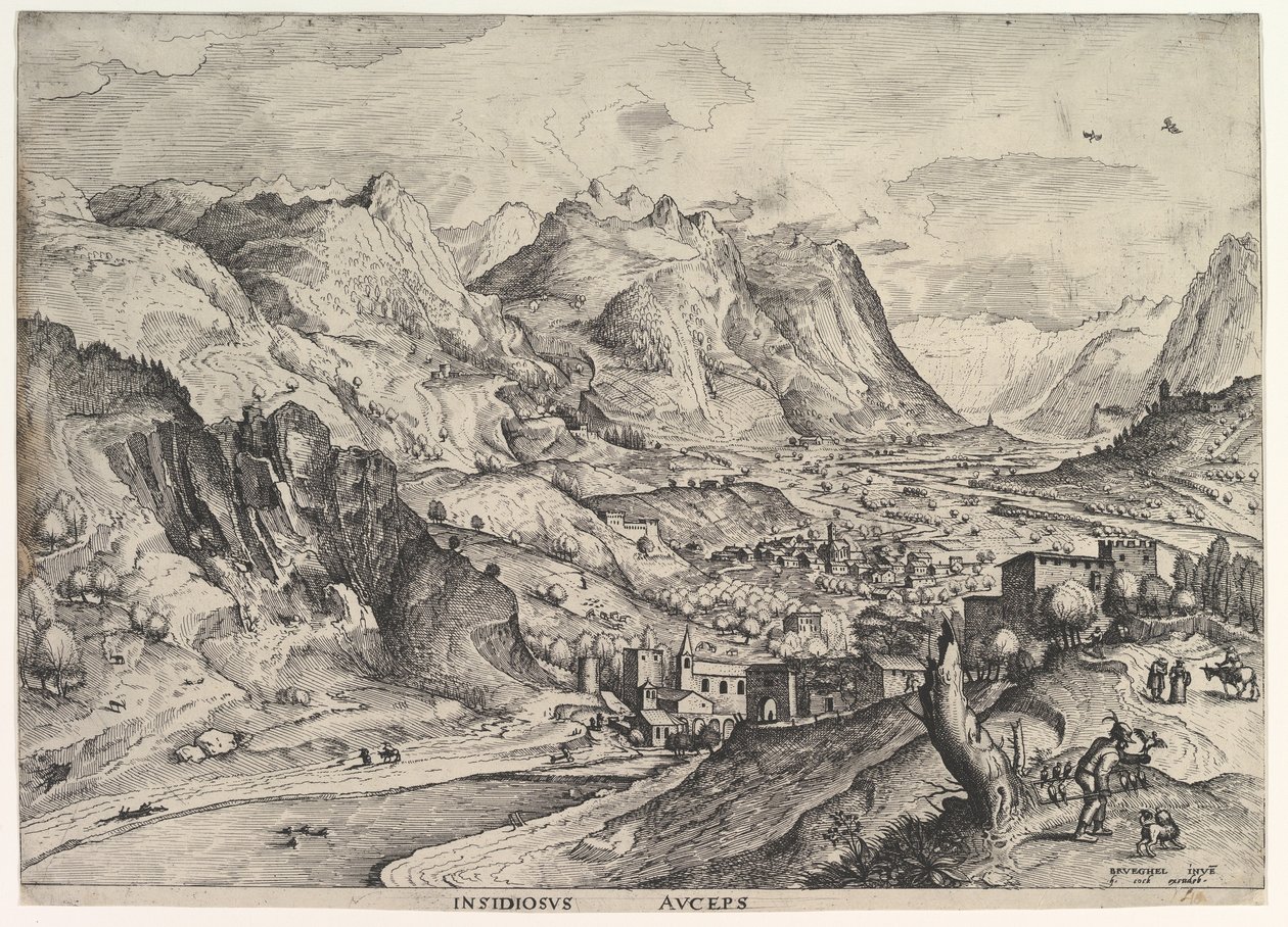 Podstępny ptasznik Insidiosus auceps z Wielkich Krajobrazów, ca. 1555-56. autorstwa Johannes van Doetecum I