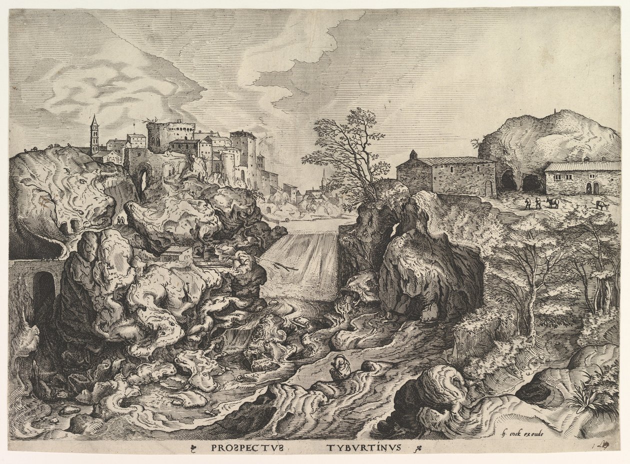 Widok Tybru Tivoli Prospectus Tyburtinus z Wielkich Pejzaży, ca. 1555-56. autorstwa Johannes van Doetecum I