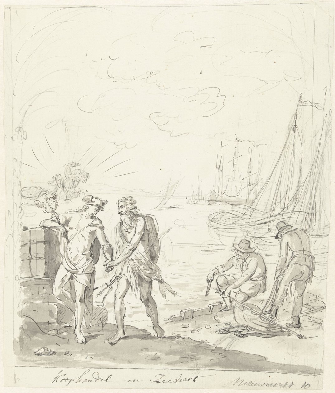 Handel i Żegluga, dekoracja na Nieuwmarkt, 1795 Handel i wysyłka (tytuł na obiekcie) autorstwa Johannes van Dregt (rejected attribution)