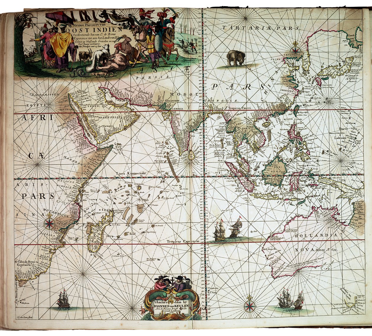 Mapa oprawiona w "Wielki i nowo powiększony atlas morski" Van Keulena autorstwa Johannes van Keulen