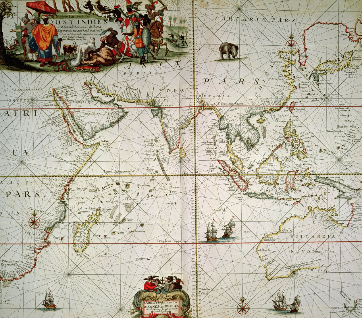 Mapa Afryki, Indii, Oceanu Indyjskiego i Indii Wschodnich autorstwa Johannes van Keulen