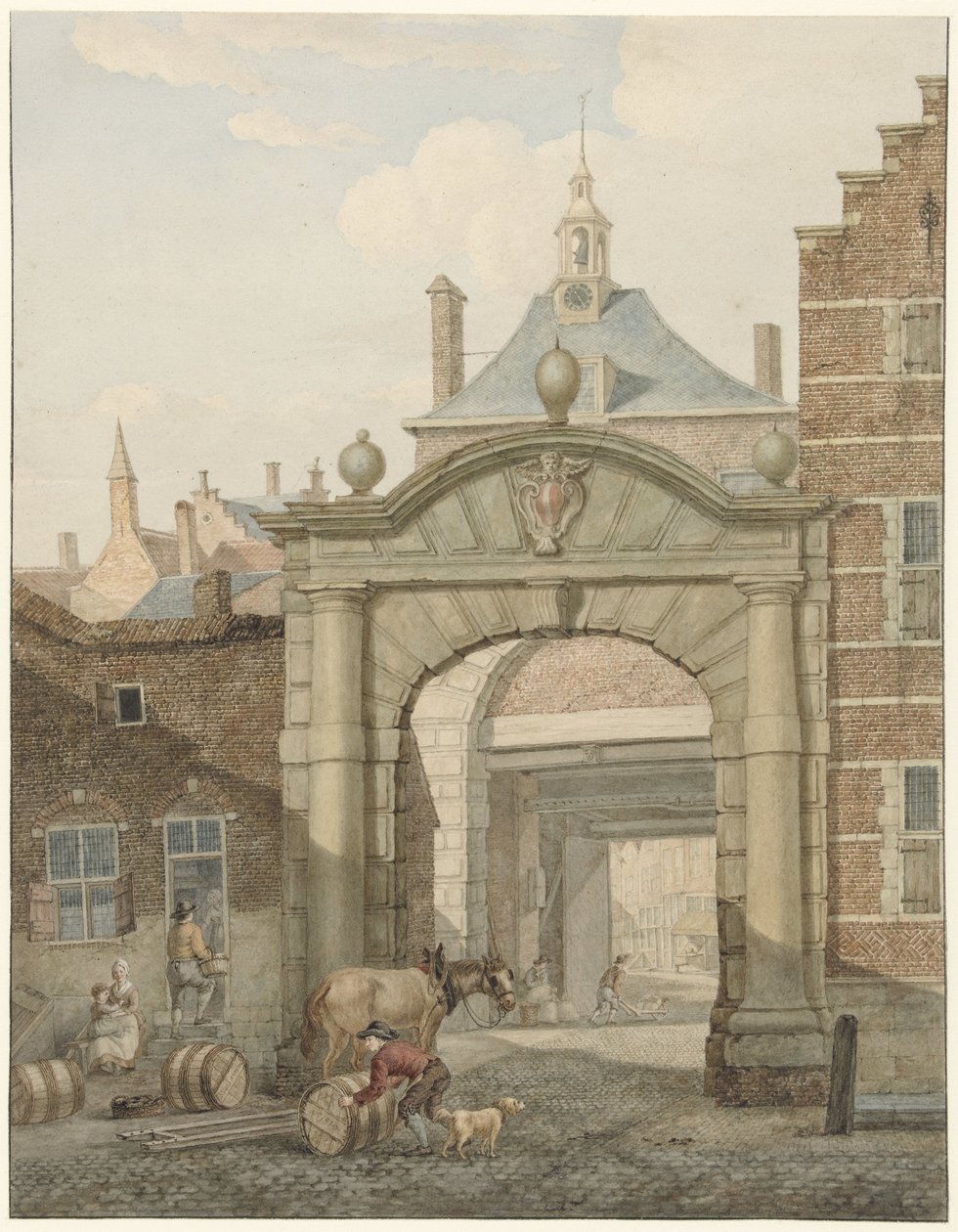 Widok przez bramę w Dordrecht autorstwa Johannes van Lexmond