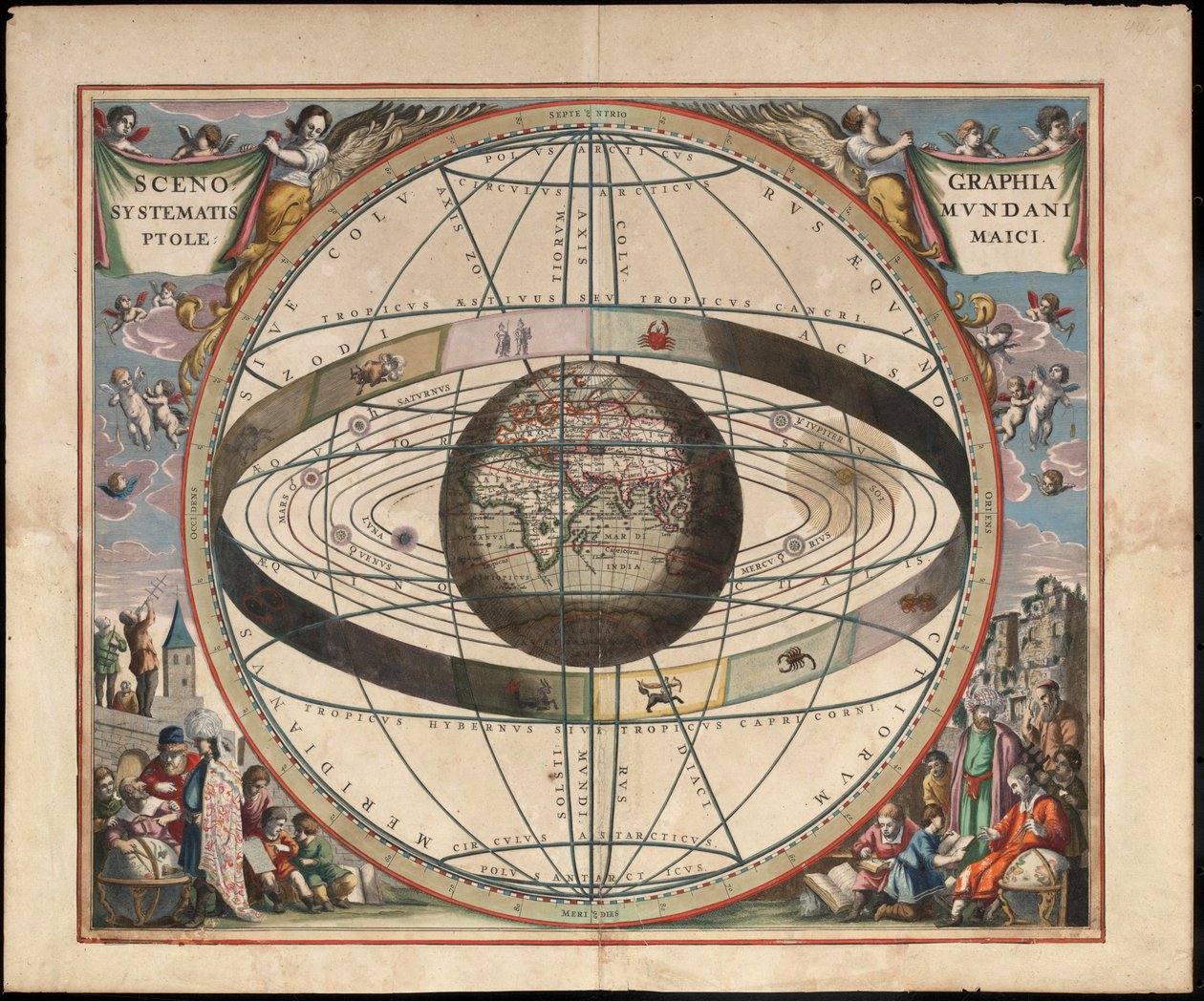 Scenografia kosmografii ptolemejskiej Od Andreasa Cellariusa Harmonia Macrocosmica, ok. 1930 r. 1660 autorstwa Johannes van Loon