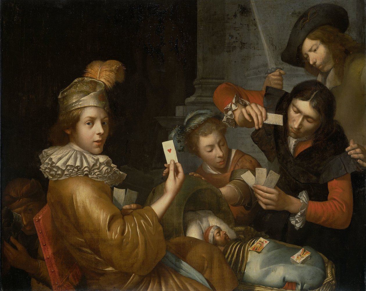 Gra karciana na kołysce: Alegoria autorstwa Johannes van Wijckersloot (attributed to)