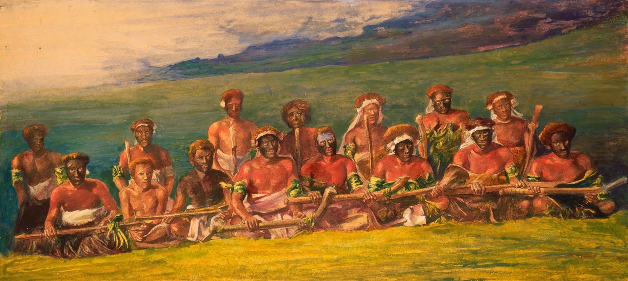 Szefowie i wykonawcy w tańcu wojennym, Fidżi autorstwa John La Farge or Lafarge