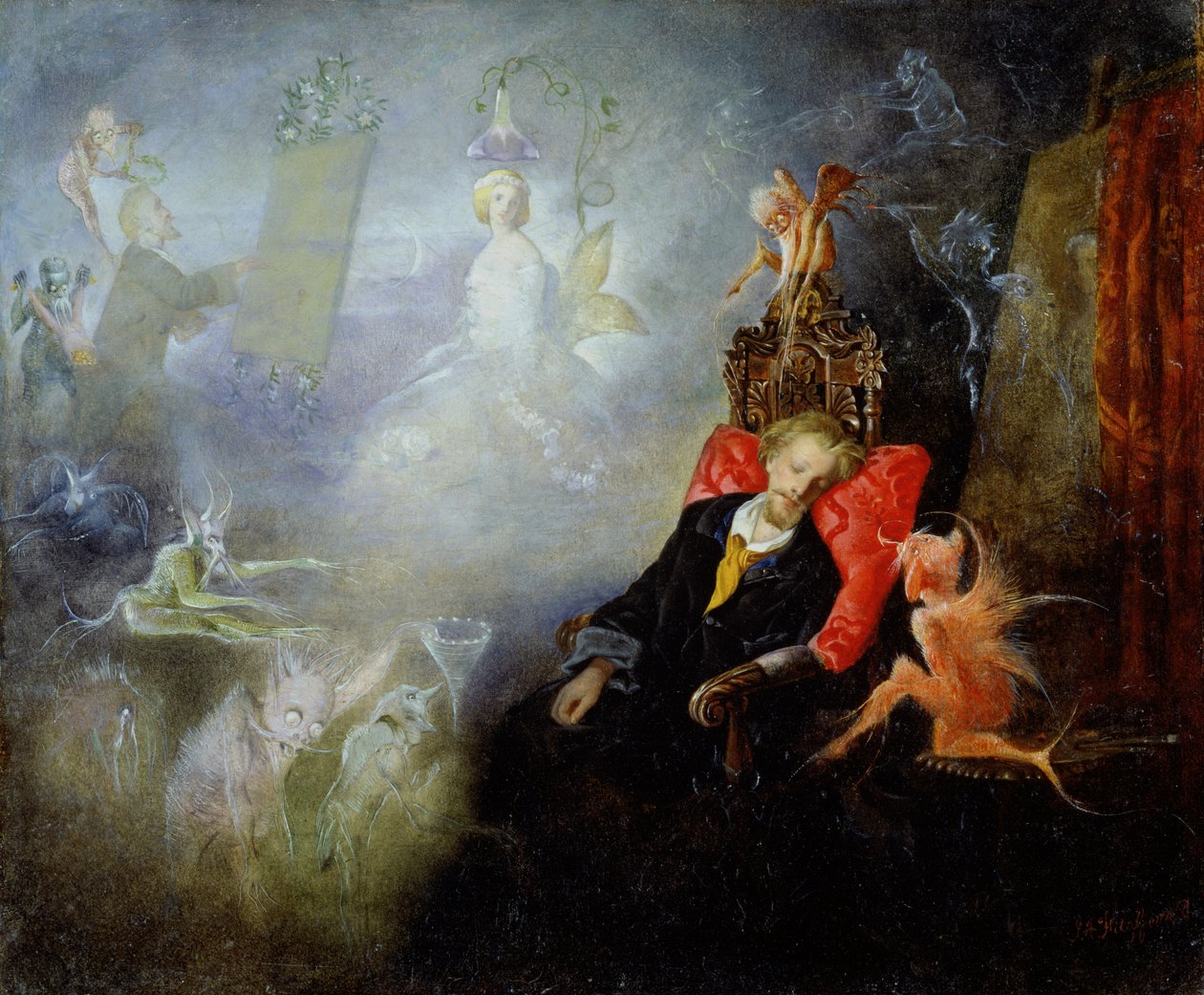 Sen artysty, 1857 (olej na płycie pilśniowej) autorstwa John Anster Fitzgerald