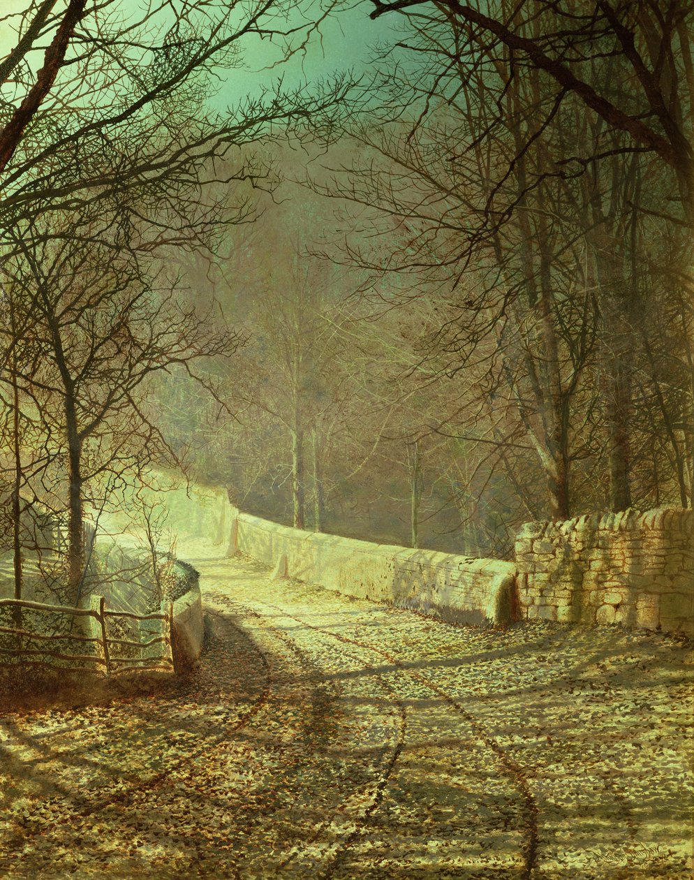 Słońce przez zimowe drzewa autorstwa John Atkinson Grimshaw