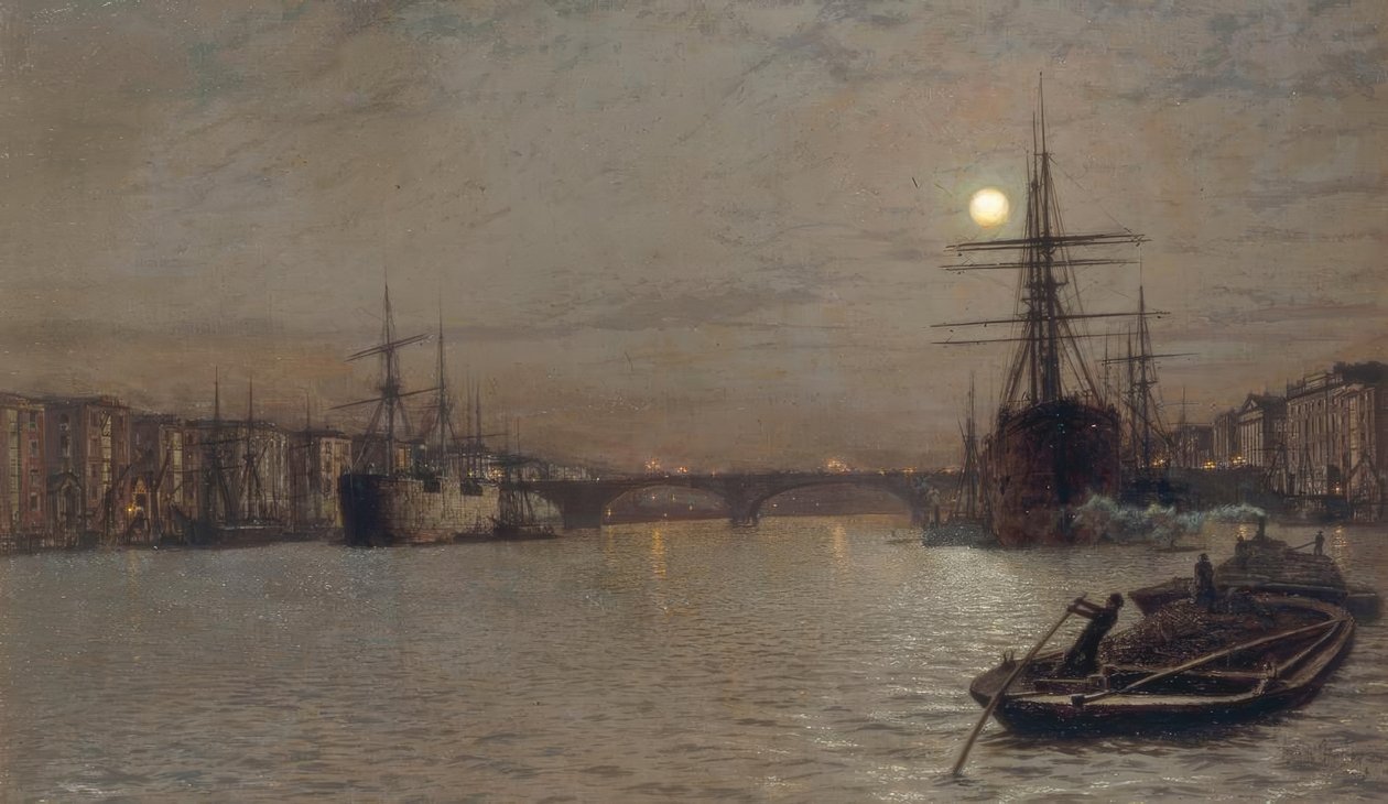 Basen i most londyński nocą autorstwa John Atkinson Grimshaw