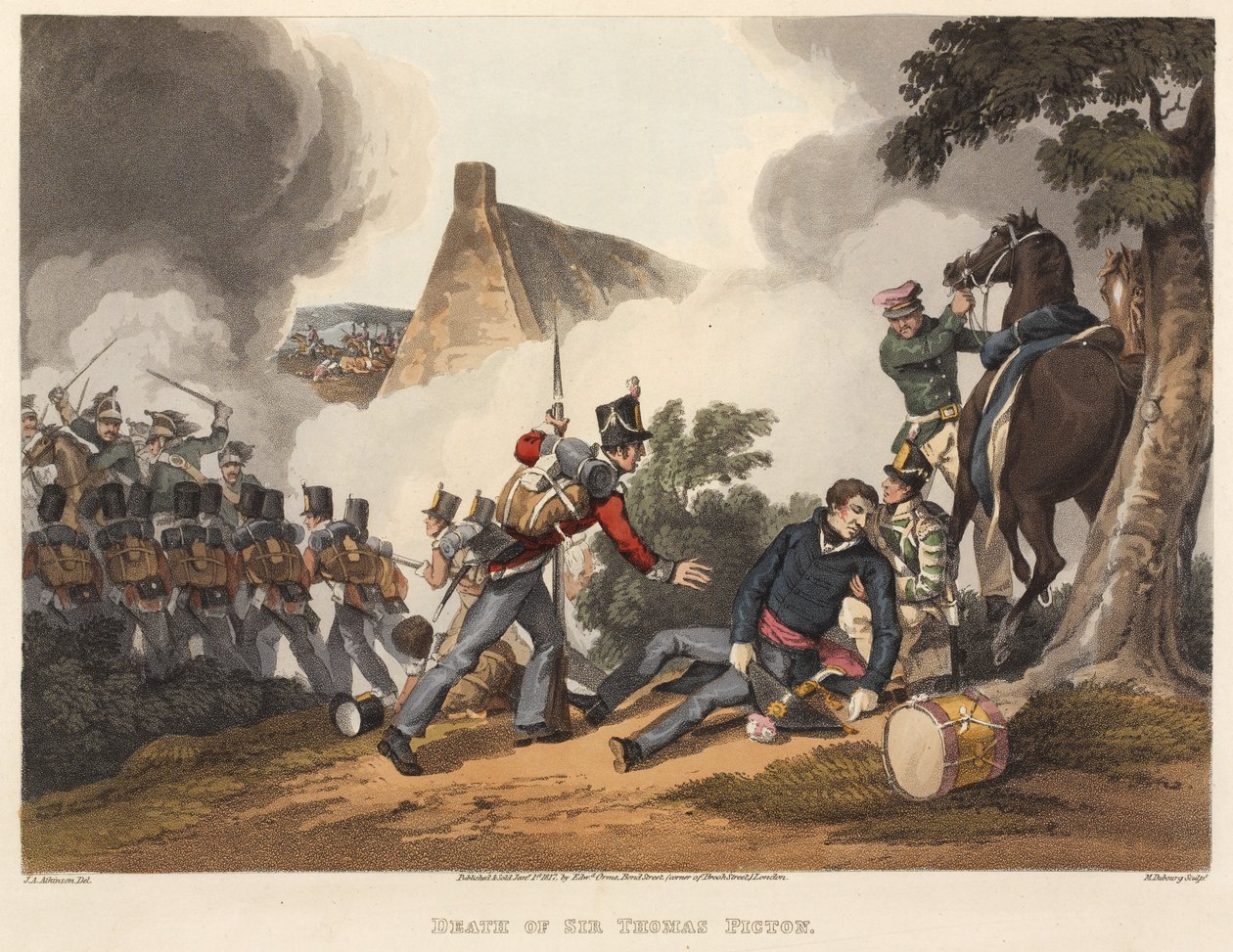 Śmierć Sir Thomasa Pictona, ryty przez M. Dubourga, 1819 (kolorowa akwatinta) autorstwa John Augustus Atkinson