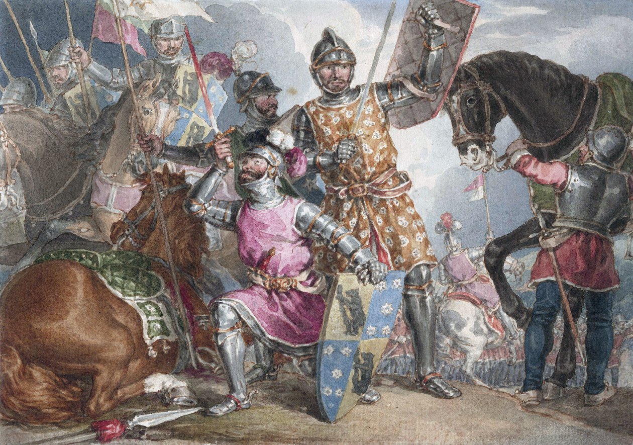 Król Henryk VI, część III, akt II, scena III, Warwick, Edward i Ryszard w bitwie pod Towton autorstwa John Augustus Atkinson