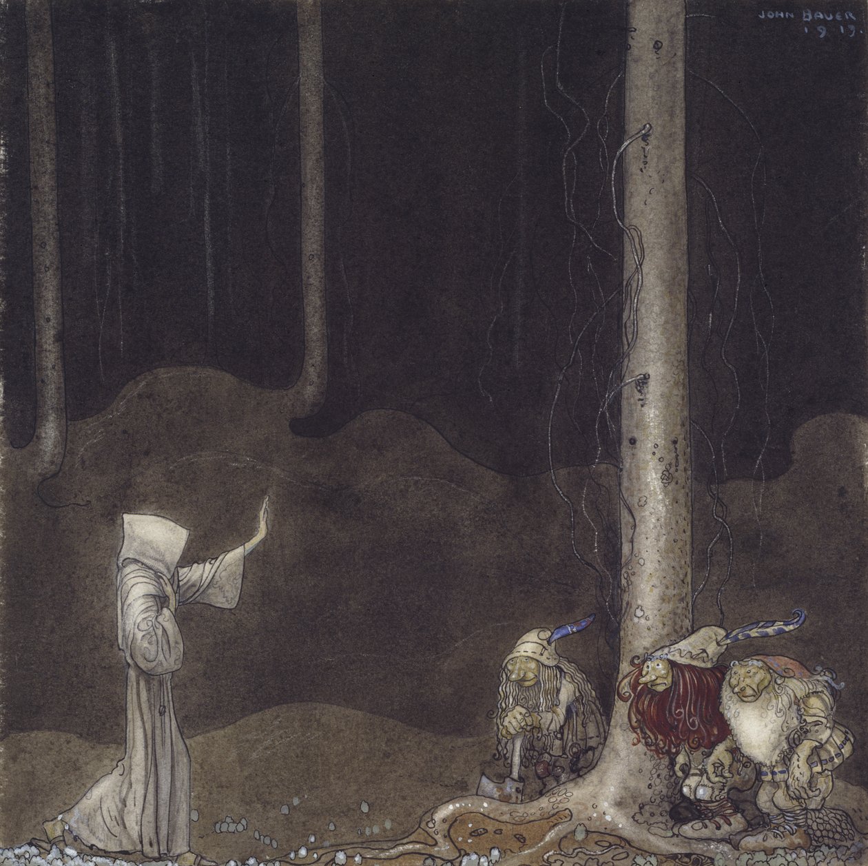 Brat św. Marcin i trzy trolle, 1913 (wc na papierze) autorstwa John Bauer