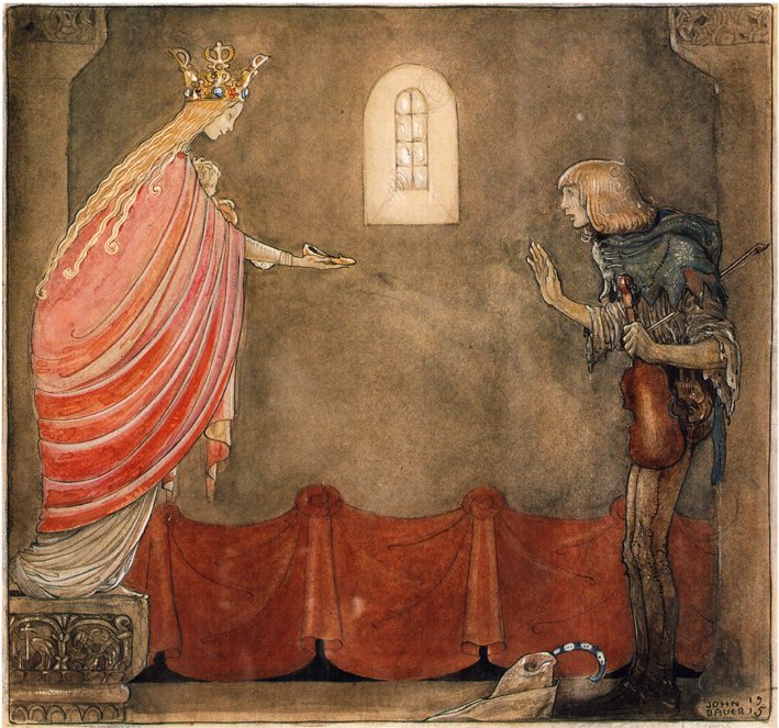 Skrzypek, który zdobył złoty but Madonny autorstwa John Bauer