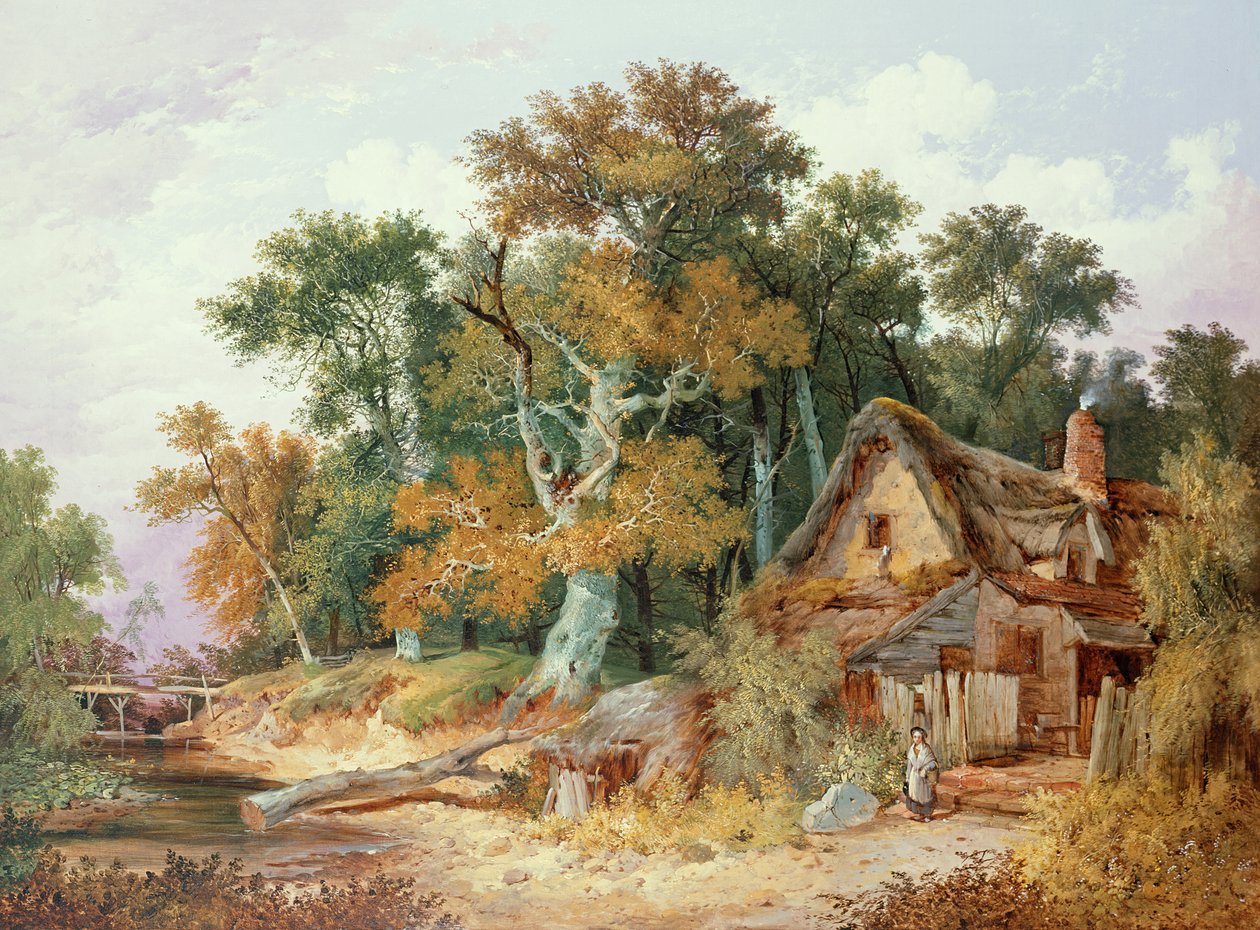 Scena leśna z domkiem autorstwa John Berney Ladbrooke