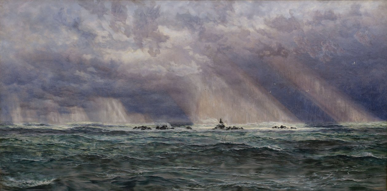 Północno-Zachodnia wichura przy latarni morskiej Longships autorstwa John Brett