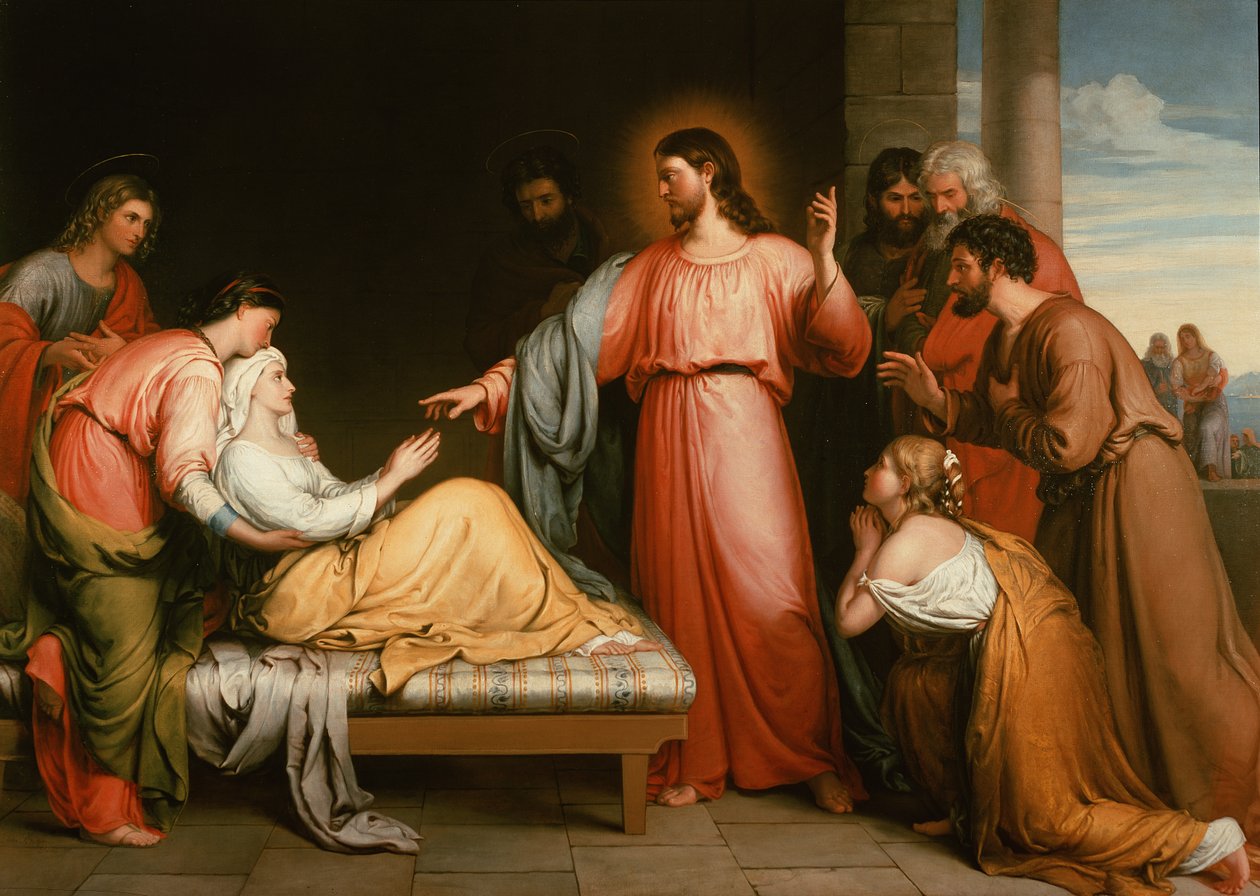 Chrystus uzdrawiający matkę Szymona Piotra autorstwa John Bridges