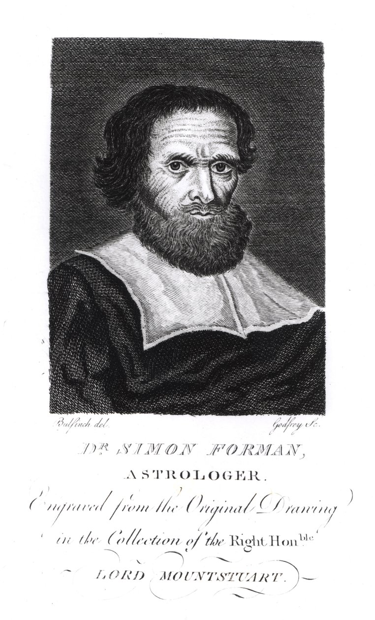 Portret dr Simona Formana (1552-1611) rytowany przez Godfreya (fot. bw) autorstwa John Bulfinch