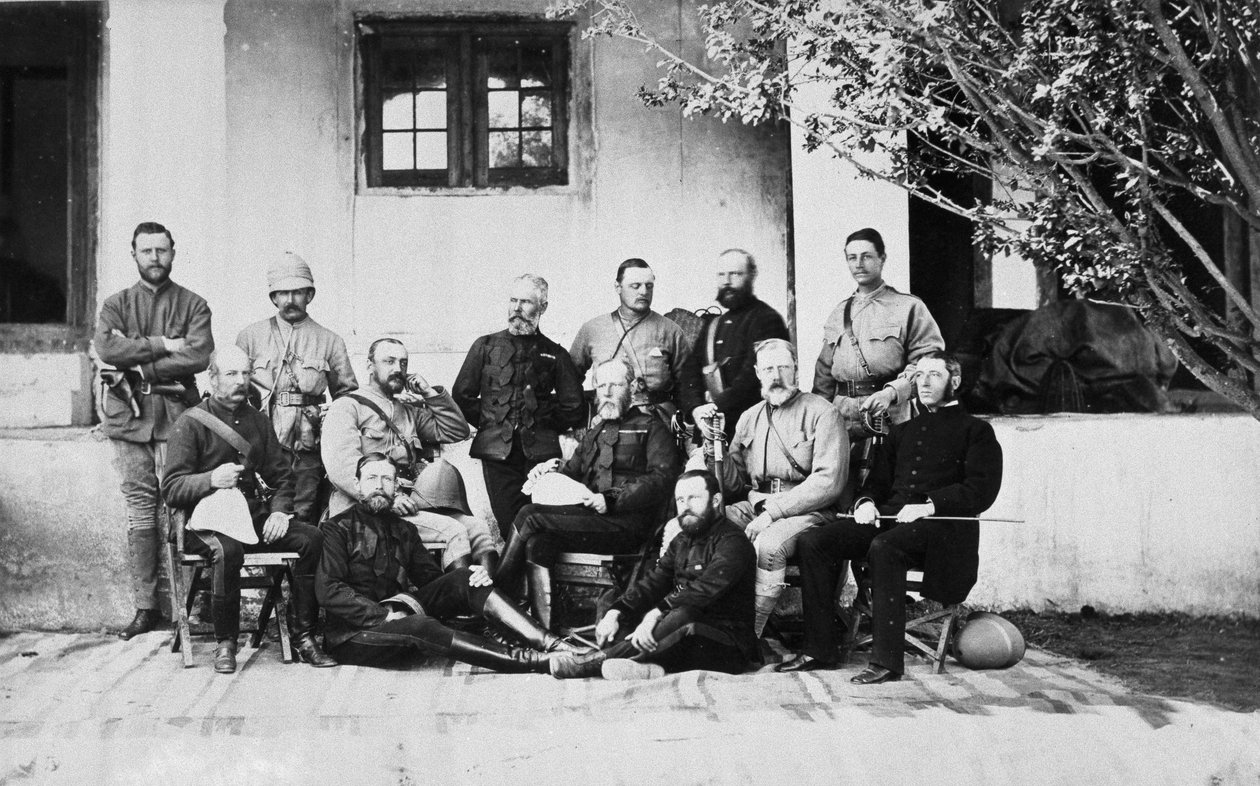 Grupowy portret żołnierzy w II wojnie afgańskiej, Kooram, 1879 autorstwa John Burke