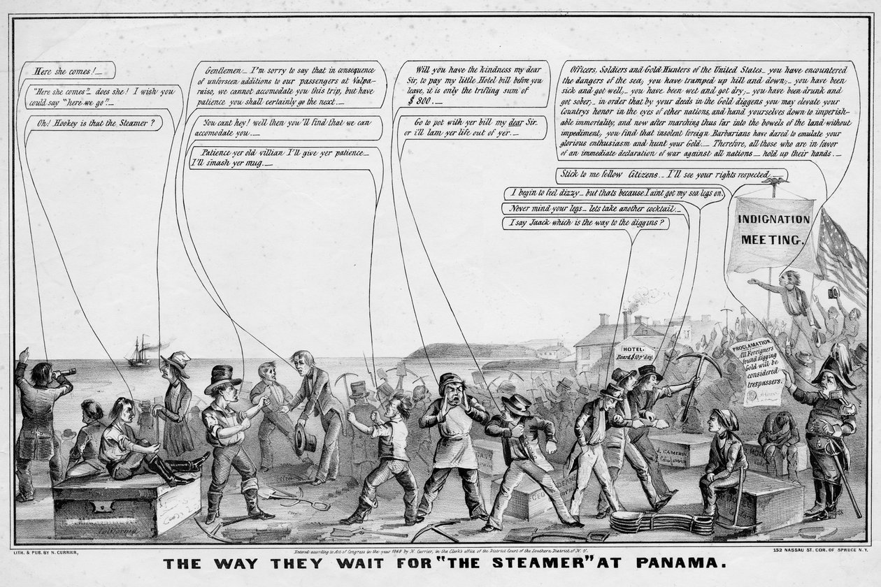 Sposób, w jaki czekają na The Steamer at Panama, opublikowany przez N Currier, Nowy Jork, 1849 autorstwa John Cameron