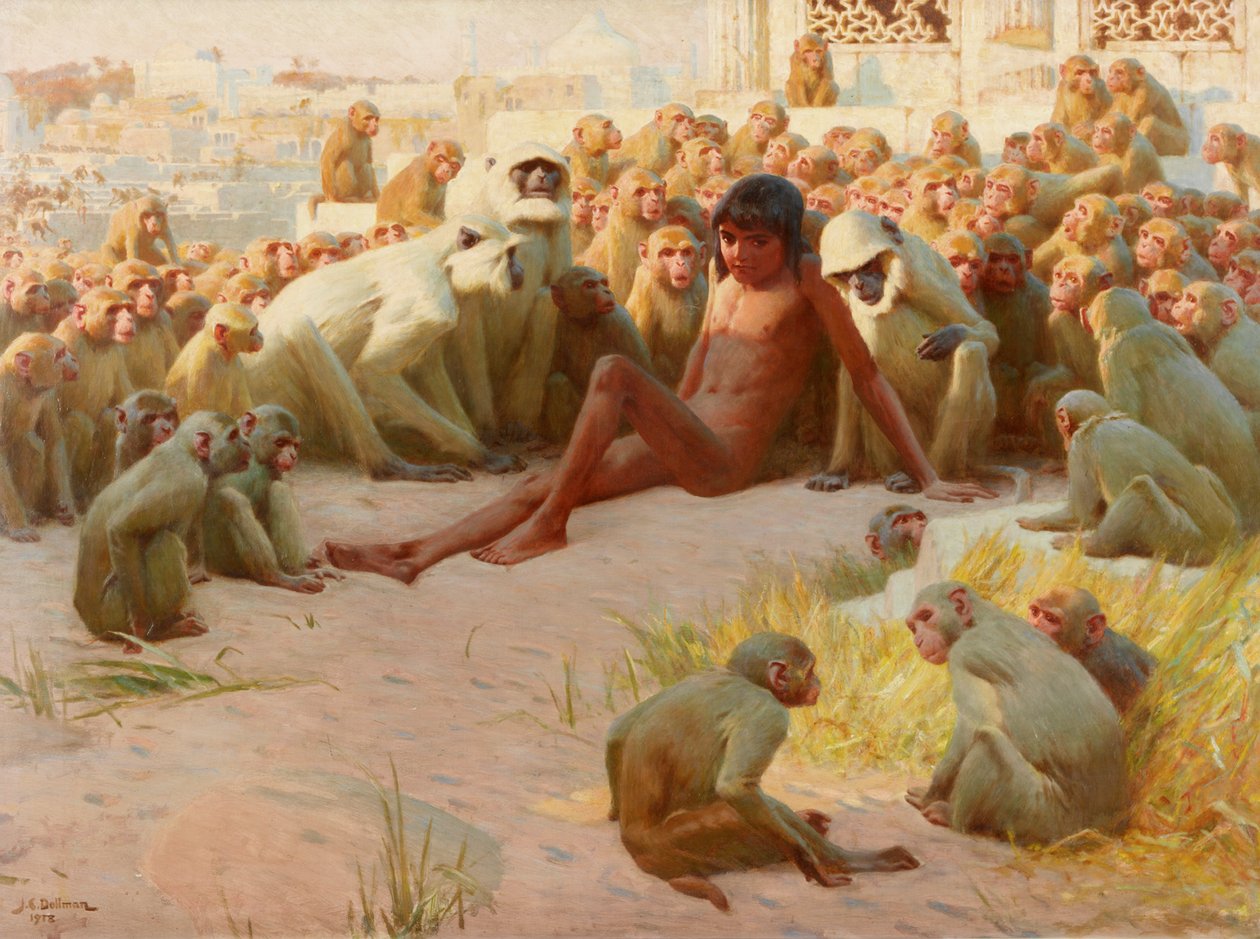 Mowgli został przywódcą Bandar-log, 1918 autorstwa John Charles Dollman