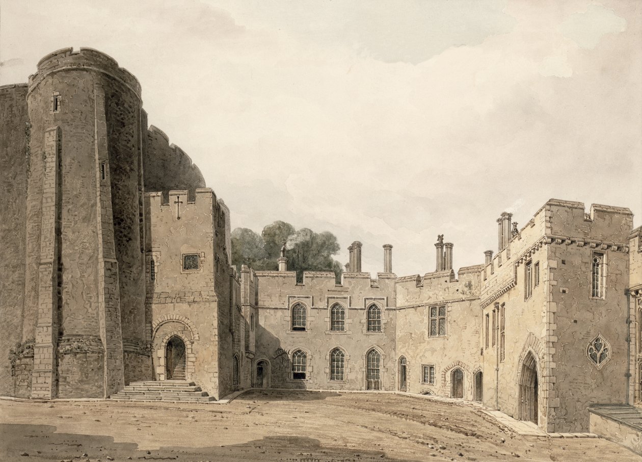 Wewnętrzny dziedziniec zamku Berkeley, Gloucestershire, patrząc na północny-wschód, 1822 r autorstwa John Chessell Buckler