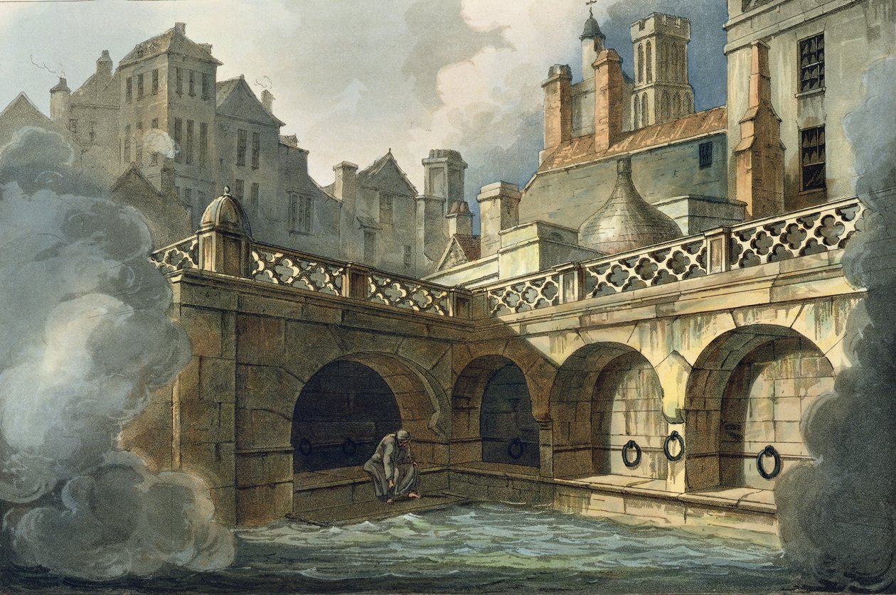 Wnętrze Łaźni Królowej, z „Łaźni ilustrowanej serią poglądów”, rytego przez Johna Hilla (1770-1850) wyd. przez Williama Millera, 1804 (akwatinta) autorstwa John Claude Nattes