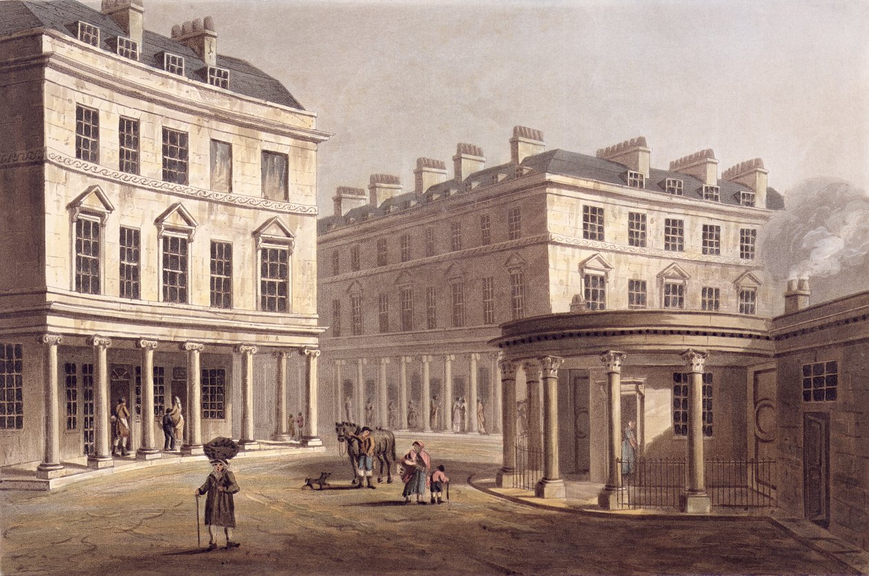 Widok Cross Bath, Bath Street, z „Bath Illustrated by a Series of Views”, ryty przez Johna Hilla (1770-1850) wyd. przez Williama Millera, 1804 (akwatinta) autorstwa John Claude Nattes
