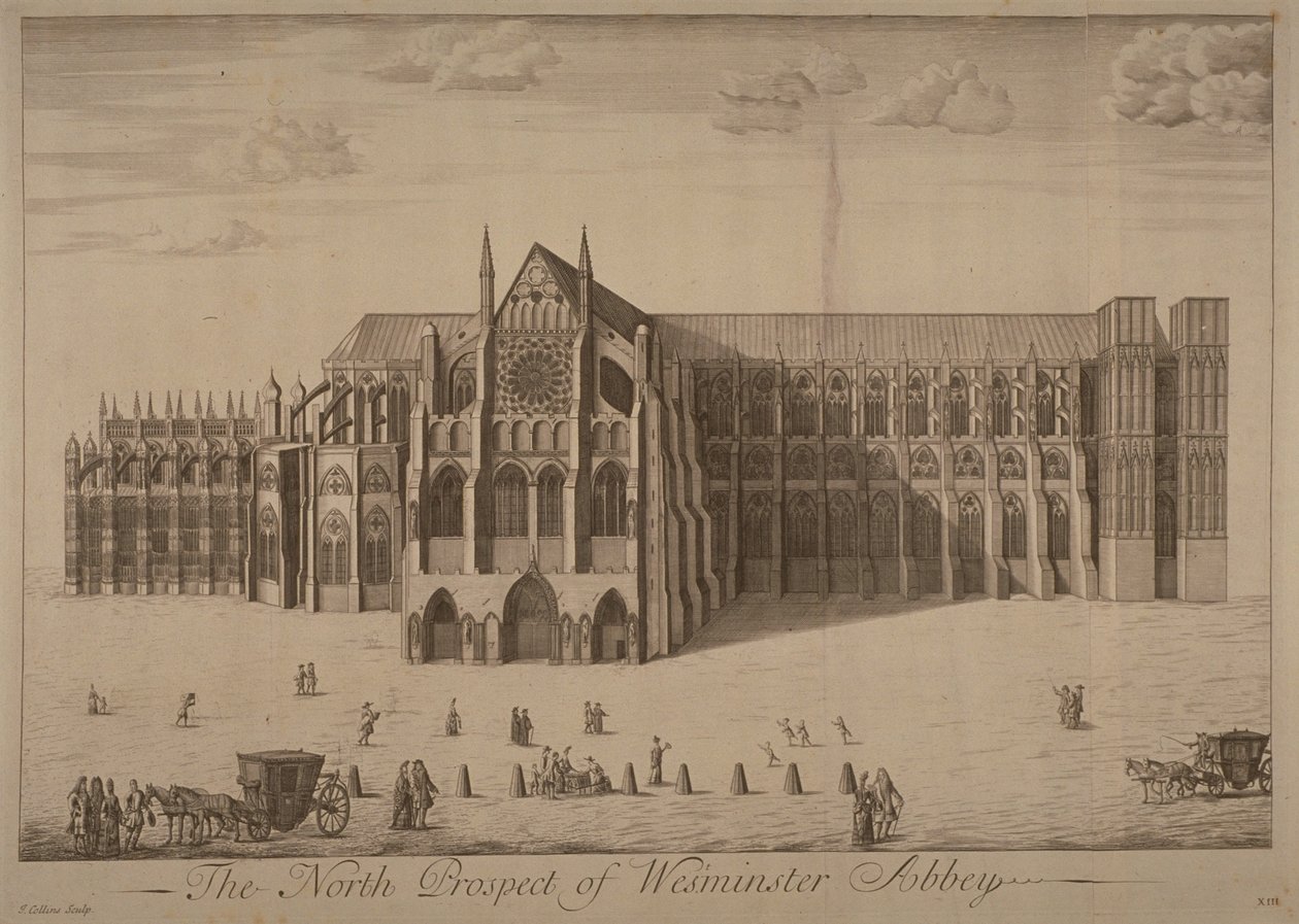 Widok Opactwa Westminsterskiego od północy, ok. 1700 autorstwa John Collins