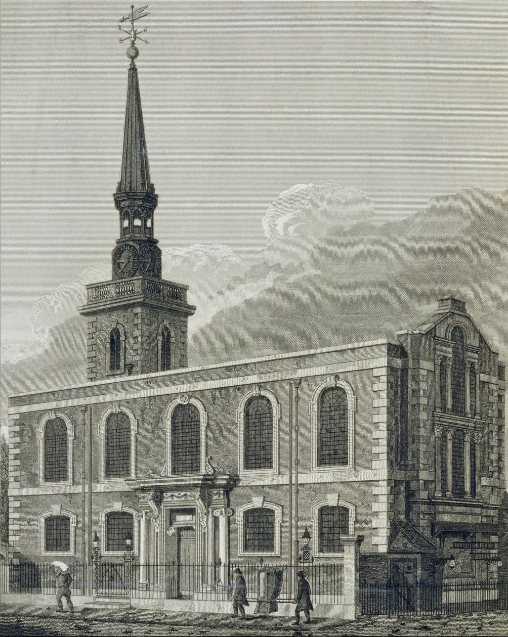 St. James, Westminster, wyryty przez J. Skeltona dla „Architektury kościelnej Londynu”, 1814 autorstwa John Coney