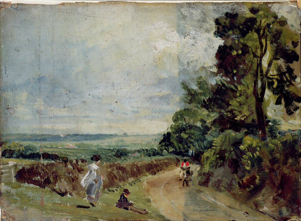Wiejska droga z drzewami i postaciami autorstwa John Constable