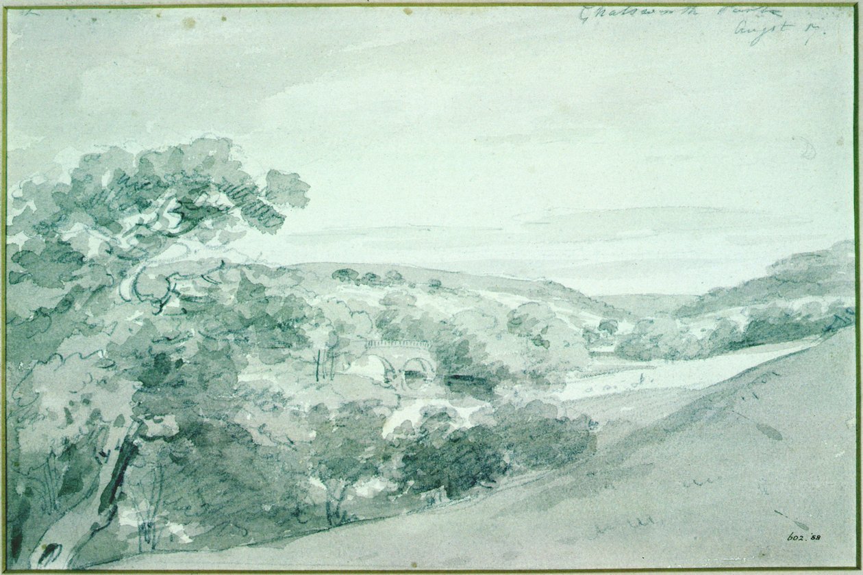 Chatsworth Park, 1801 (mycie ołówkiem i sepią) autorstwa John Constable