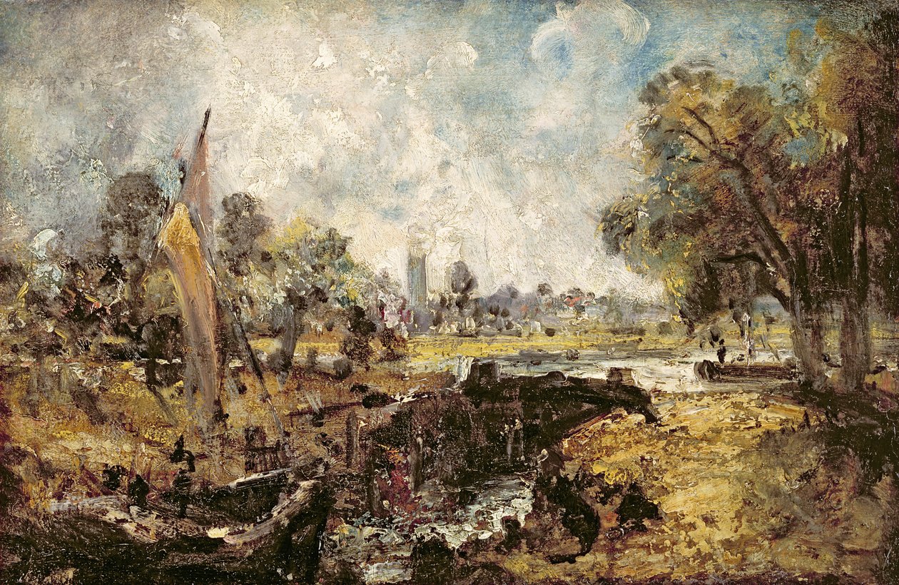 Dedham Lock, c.1820 (olej na płótnie położony na panelu) autorstwa John Constable