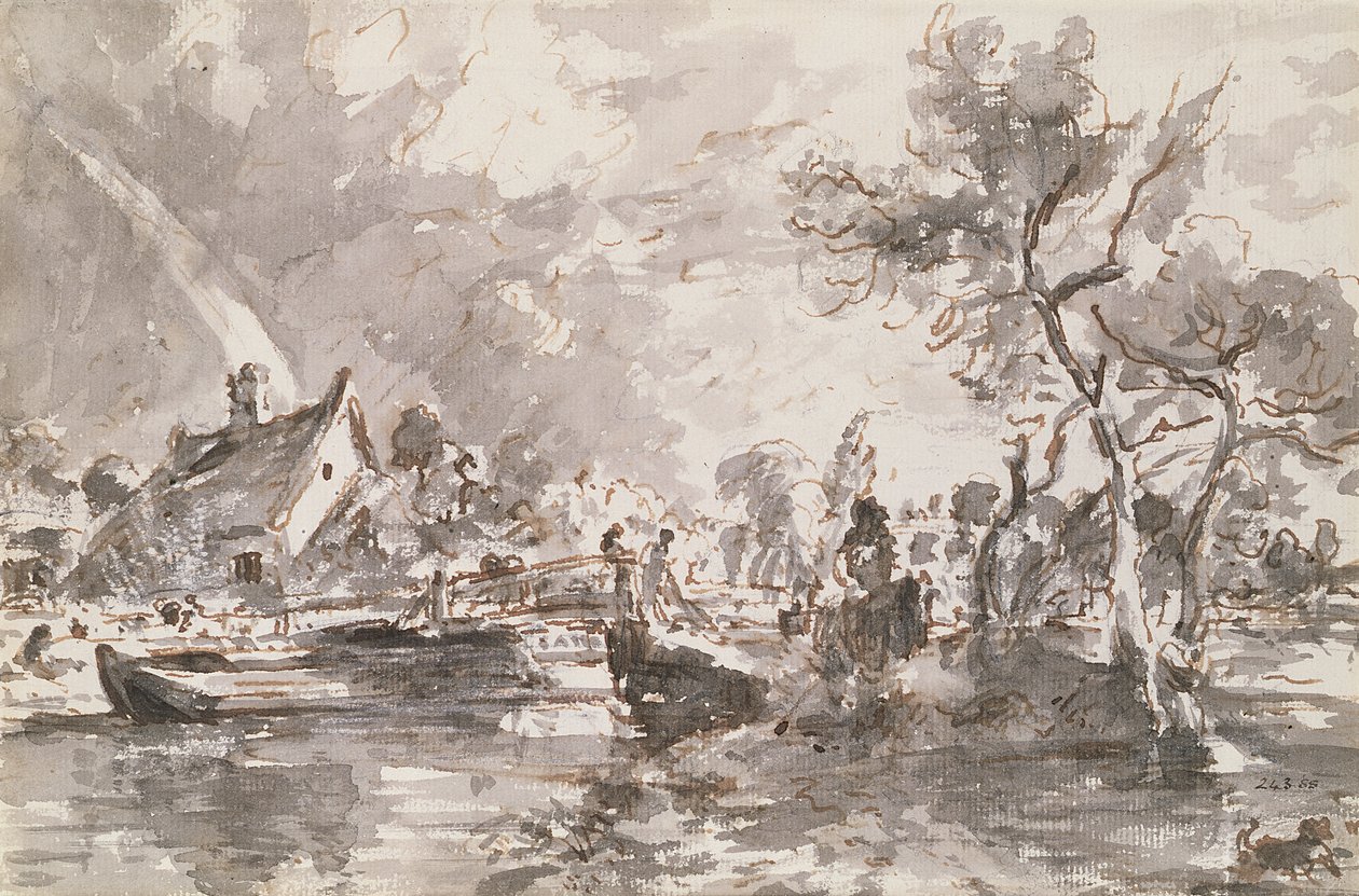 Flatford Old Mill Cottage on the Stour, długopis i pranie autorstwa John Constable